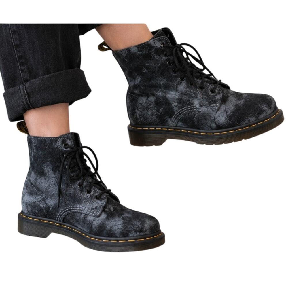 Doc Dr Martens 1460 Pascal Tie Dye Suede Boots Black Gray Women's US 7 EU 38